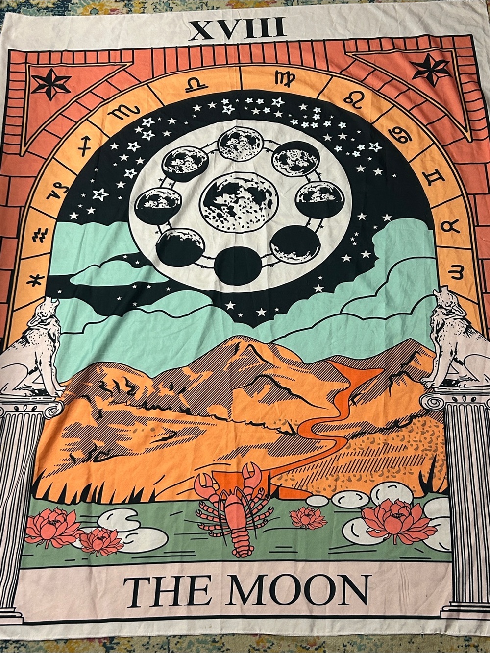 The Moon Tarot Wall Tapestry - Orange, Green, Black‎